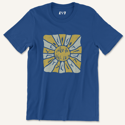 "Salute the Sun" Sun Salutation Distressed Yoga Graphic Tee