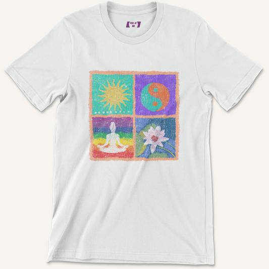 Colorful Yoga Collage Distressed Graphic Tee